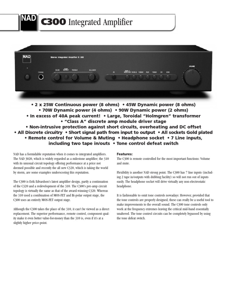 C300 Integrated Amplifier Features PDF Amplifier Information And Communications Technology