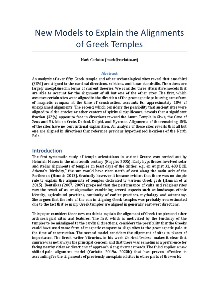 New Models To Explain The Alignments of Greek Temples | PDF | Mycenae ...