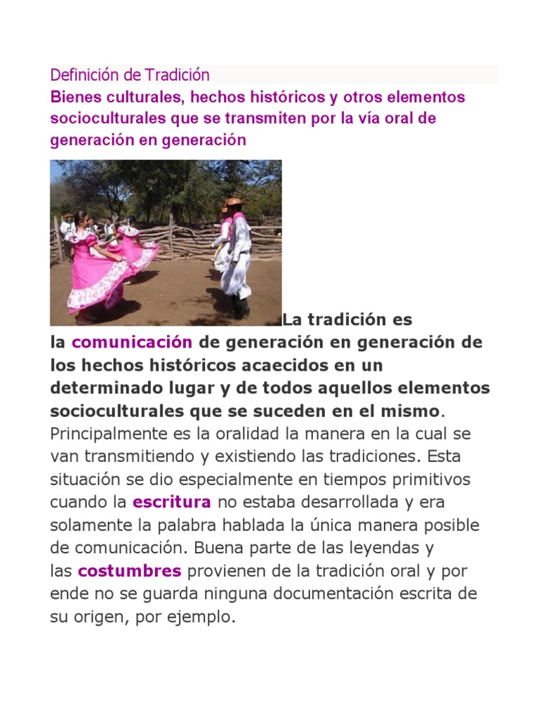 Tema Definición de Tradición Folklore Costumbre PDF Tradiciones