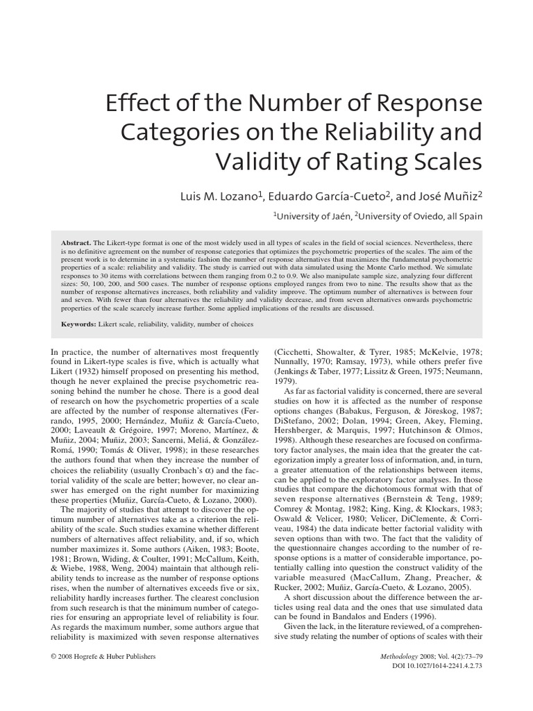 Effect of The Number of Response Categories On The Reliability and