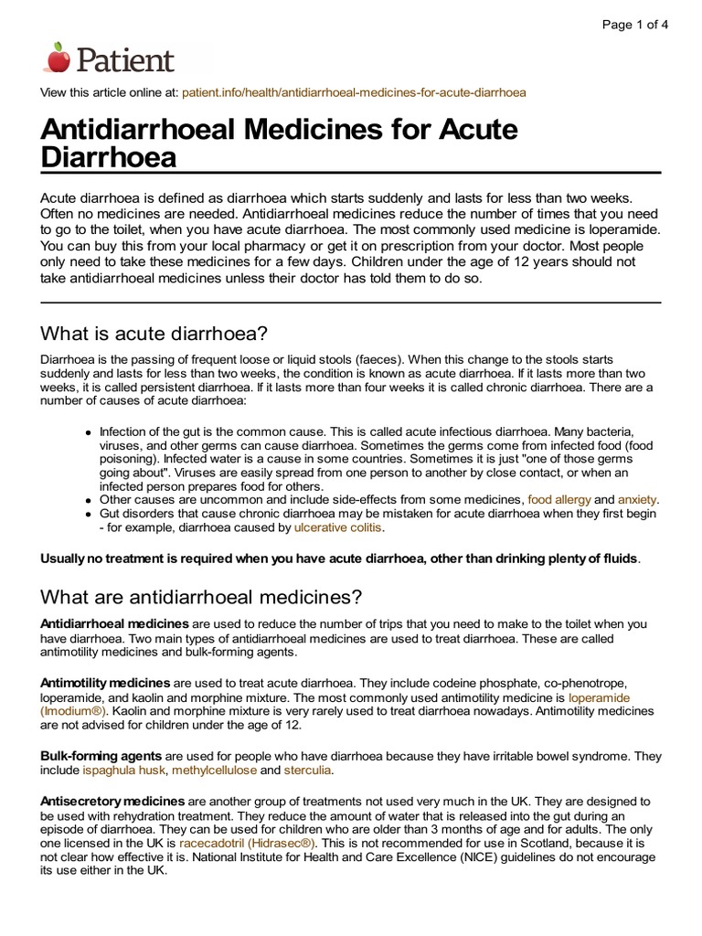 UK Patient Antidiarrheal Medicines For Acute Diarrhea Medication