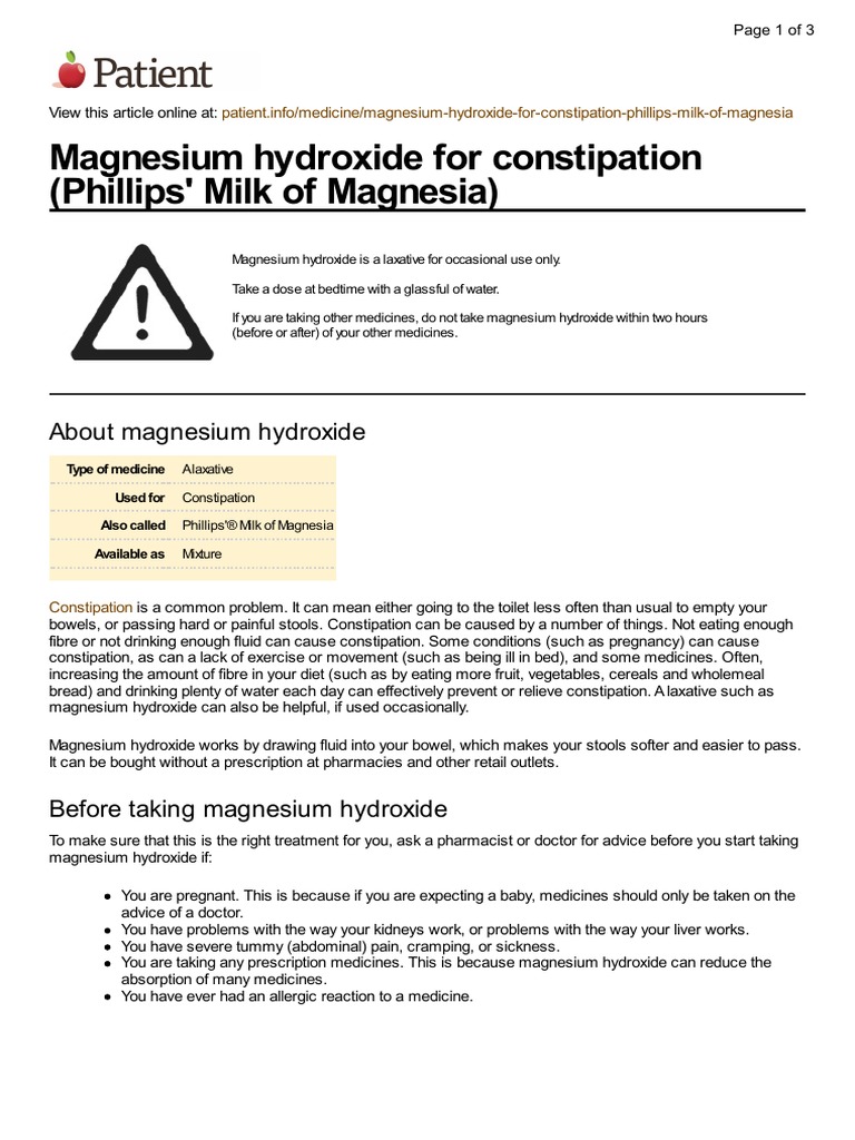 Magnesium Hydroxide For Constipation (Phillips' Milk of Magnesia) PDF