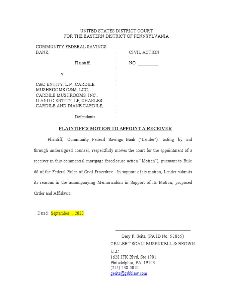Motion To Appoint Receiver PDF