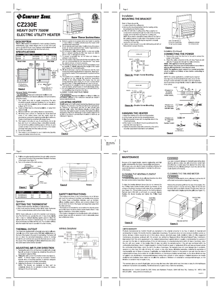 MANUAL Comfort Zone CZ230ER Heater 7500w PDF