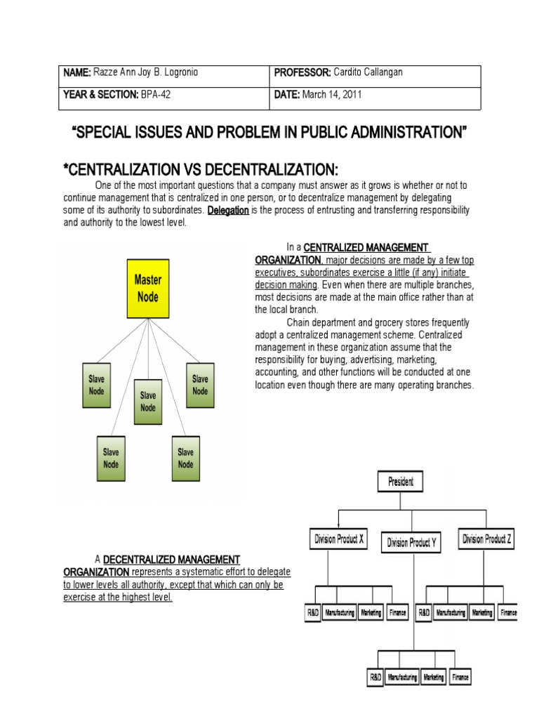 Centralization vs Decentralization in Management | PDF ...