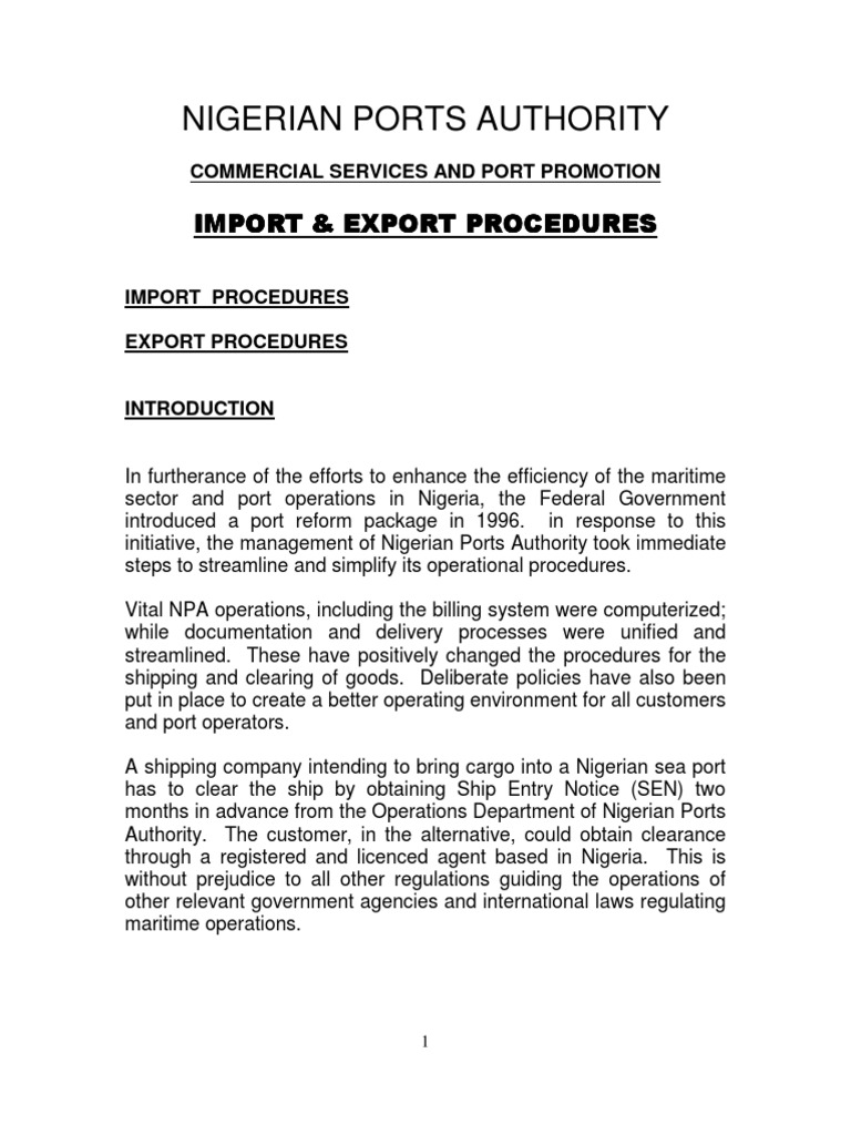 Clearing Procedures for Nigerian Ports | PDF