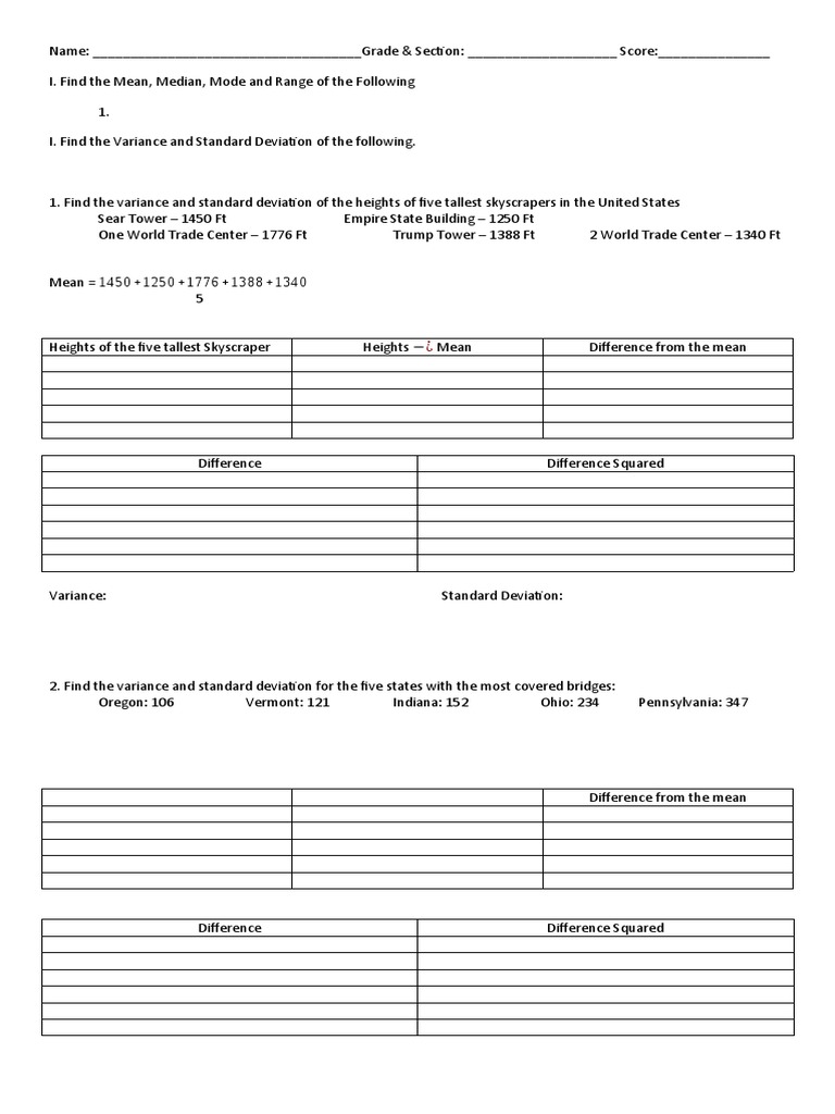 Variance and Standard Deviation Worksheet | PDF | Technology & Engineering
