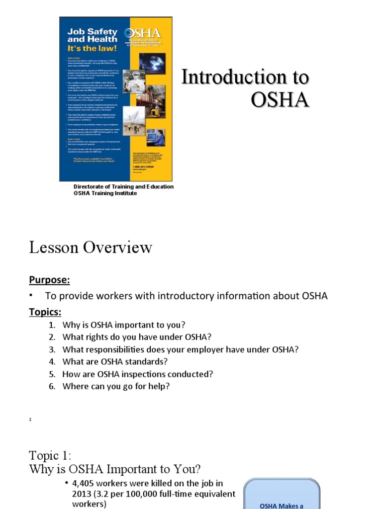 1 - Introduction To OSHA | PDF | Occupational Safety And Health ...