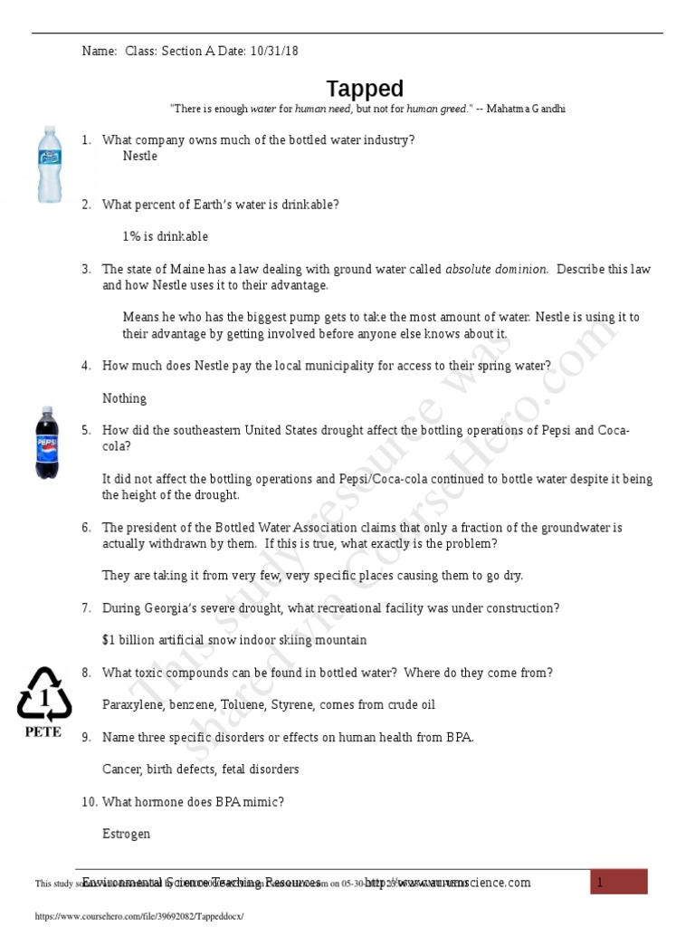 This Study Resource Was Tapped PDF Bottled Water Recycling