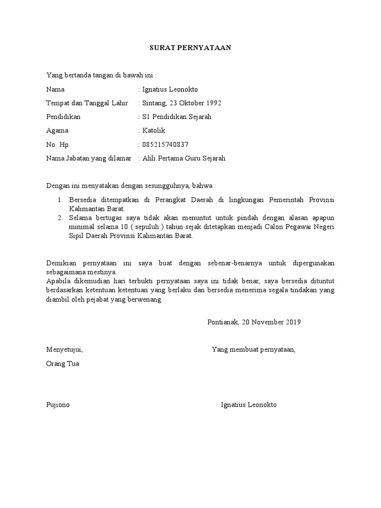 SURAT PERNYATAAN Tidak Pindah | PDF