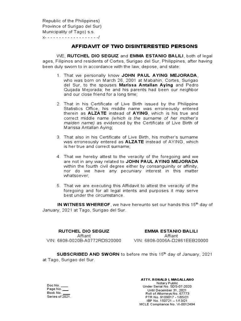 Affidavit ERRONEOUS ENTRY AYING PDF Affidavit Legal Documents