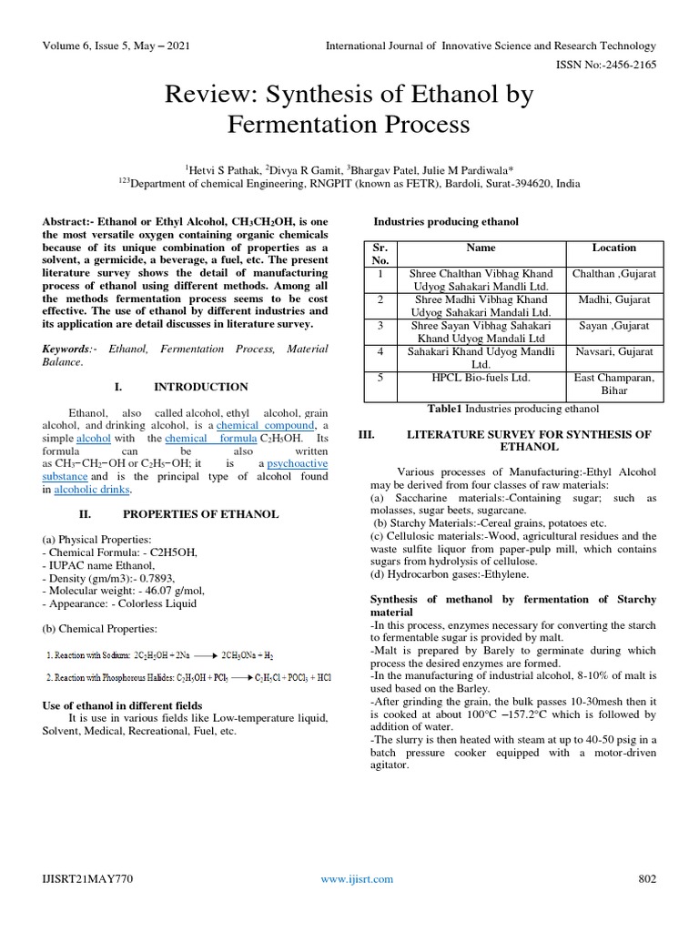 Ethanol Production via Fermentation Process | PDF | Malt | Ethanol