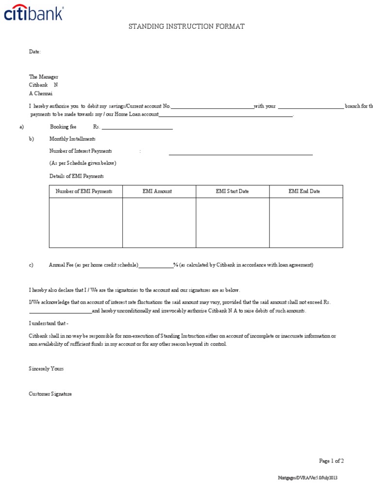 Standing Instruction Format Mortgages/DVRA/Ver5.0/July2013 PDF