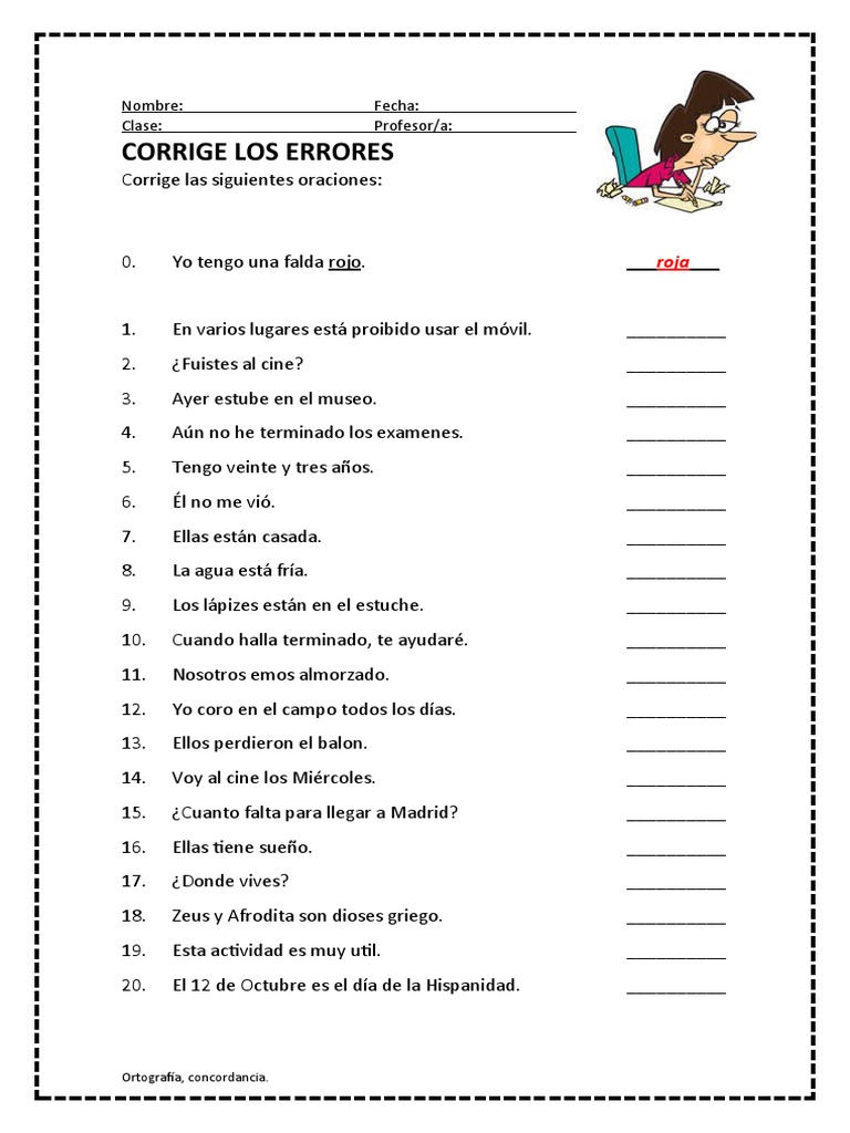 Corrección de Errores en Oraciones | PDF | Estudios de idiomas ...