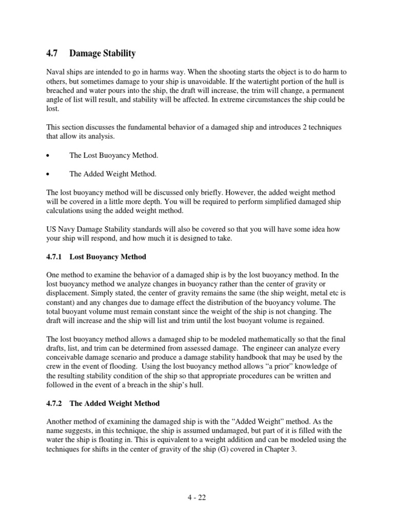 4.7 Damage Stability 4.7.1 Lost Buoyancy Method PDF Buoyancy Ships
