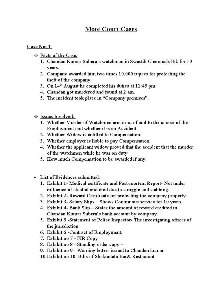 Moot Court Cases: Case No: 1 Descargar gratis PDF Security Guard Moot Court Cases: Case No: 1 Descargar gratis PDF Security Guard