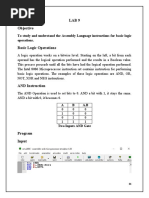 Lab 9 Objective: To Study and Understand The Assembly Language Instructions For Basic Logic Operations