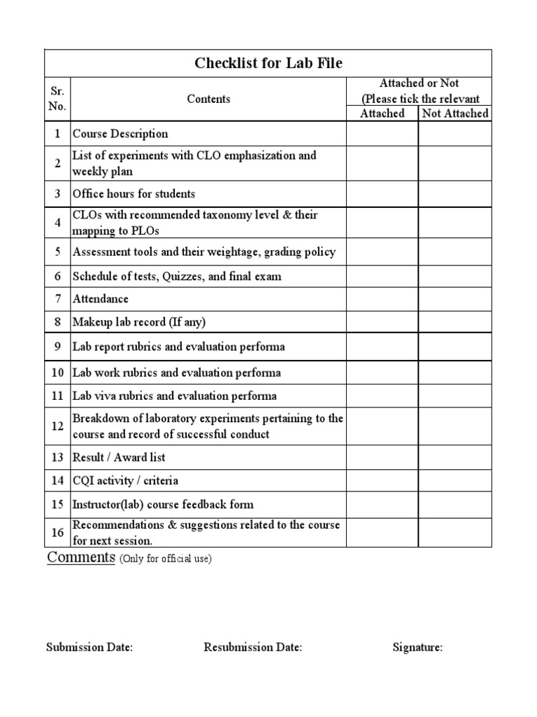 Course Lab File Checklist (LAB) | PDF