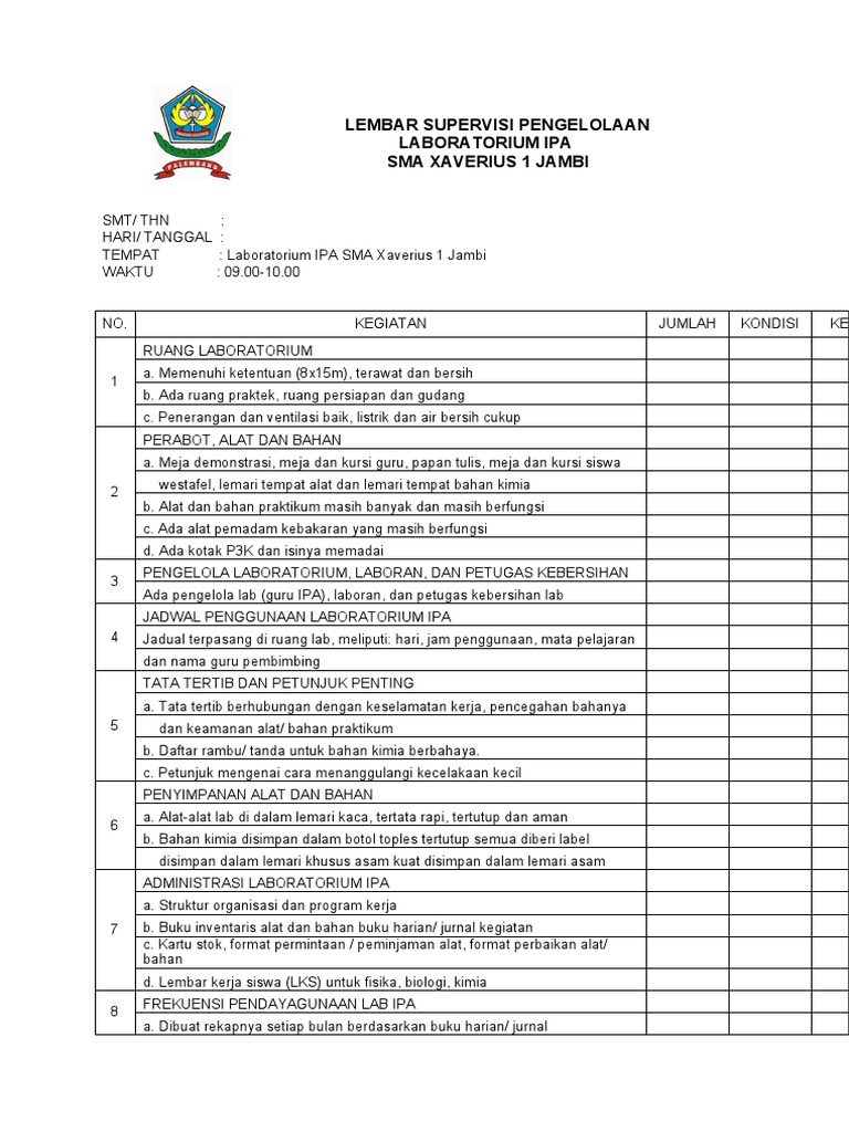 1.6 Lembar Supervisi Kinerja Laboratorium Ipa | PDF