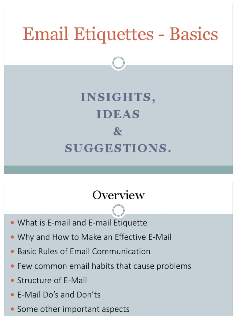 Email Etiquettes Basics Insights, Ideas & Suggestions PDF
