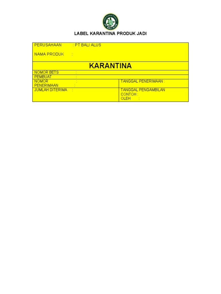 Label Karantina Produk Jadi PT Bali Alus | PDF