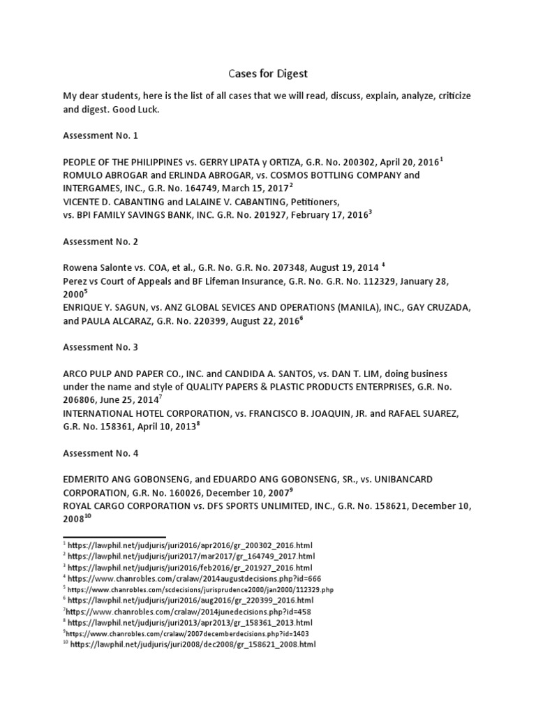 Cases For Digest List | PDF | Business | Social Science