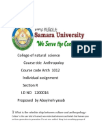 College of Natural Science Course Anthropoloy Course Code Anth 1012 Individual Assignment Section R I.D NO 1200016 Proposed by Abayineh Yasab 1