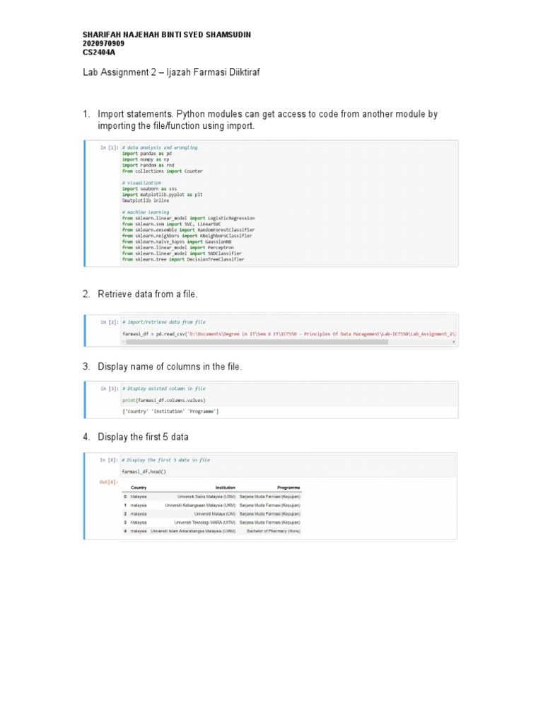 Lab Assignment 2 - Data Processing | PDF
