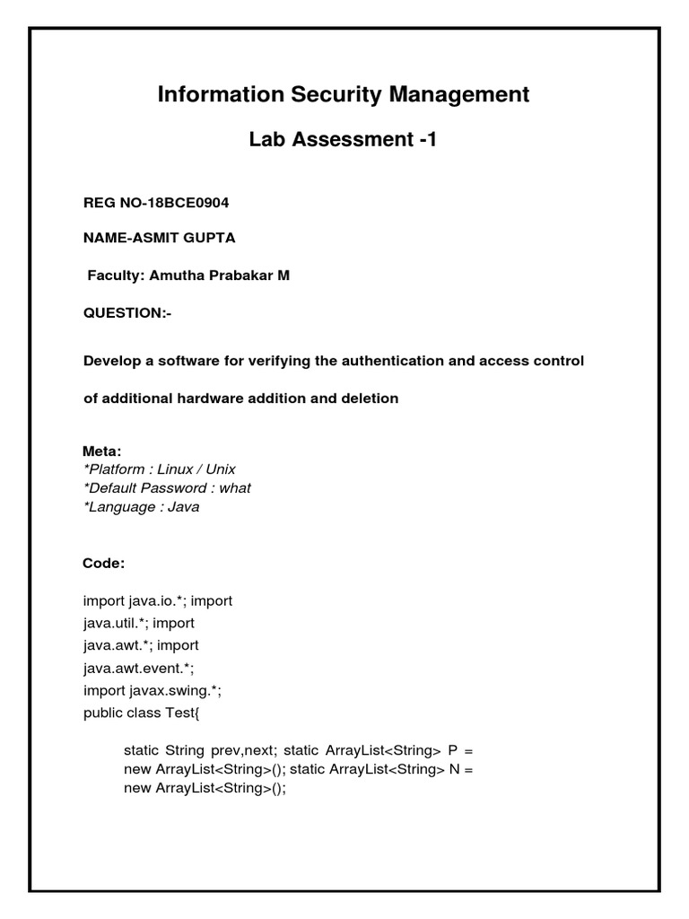 Information Security Management: Lab Assessment - 1 | PDF | Java ...