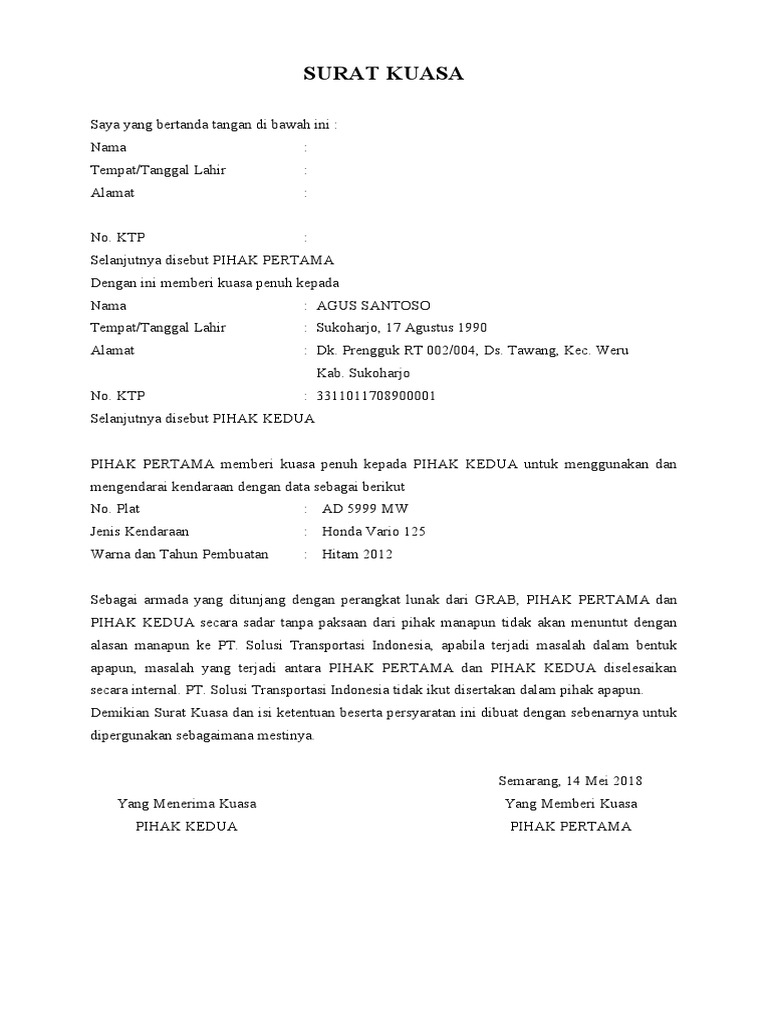Surat Kuasa Grab Pdf