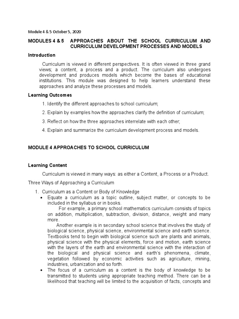 Curriculum Development Approaches | PDF | Curriculum | Teaching Method