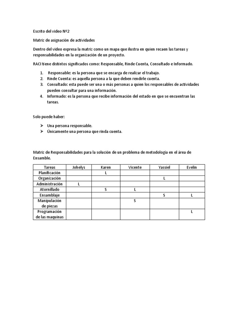 Matriz RACI de Responsabilidades en Proyectos | PDF
