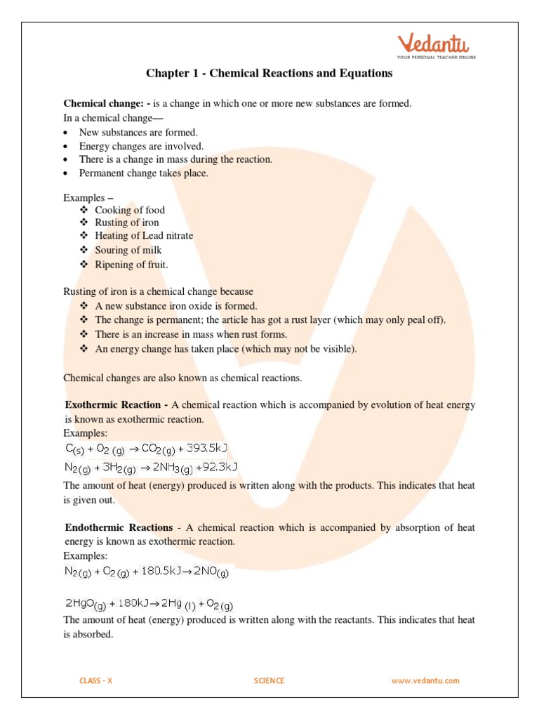 Chemical Reactions and Equations Class 10 | PDF | Redox | Chemical ...