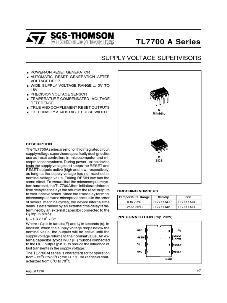 TL7700 A Series: Supply Voltage Supervisors | PDF | Parameter (Computer ...