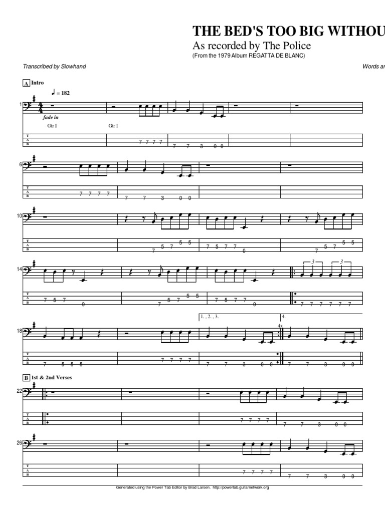 The Police The Beds Too Big Without You Bass PDF Entertainment (General)