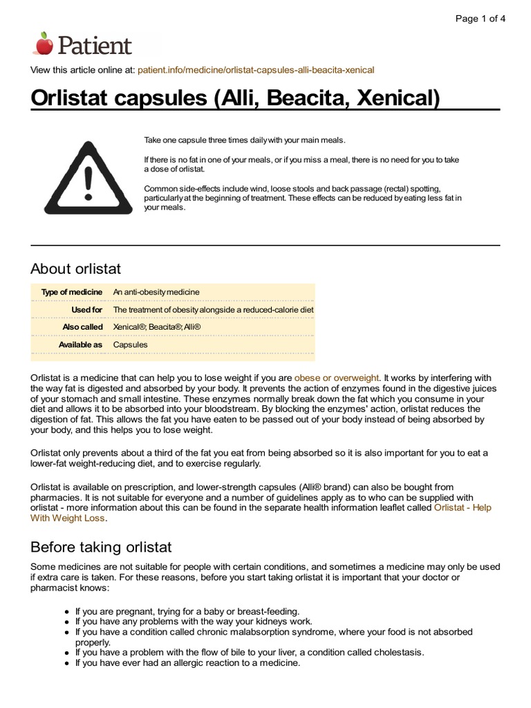 UK Patient Orlistat Medication Leaflet PDF Obesity Dieting