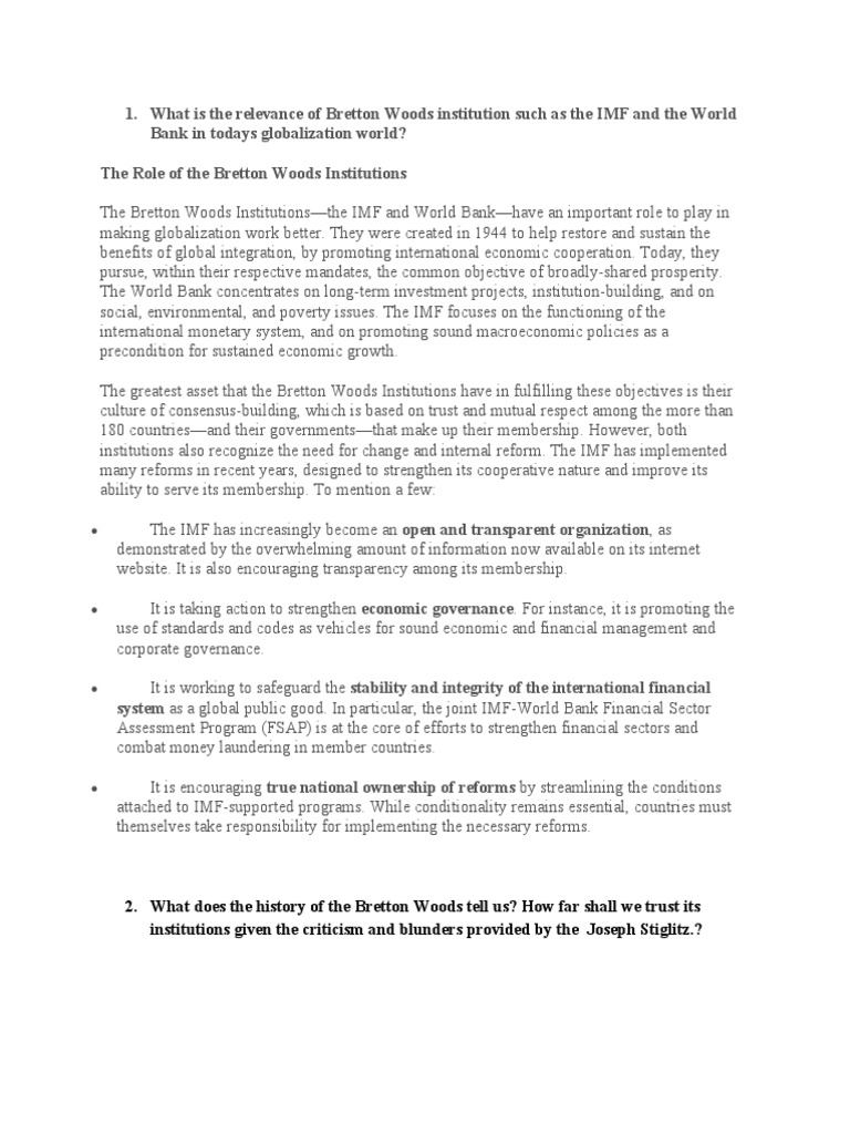 Bretton Woods Institutions in Globalization | PDF | International ...