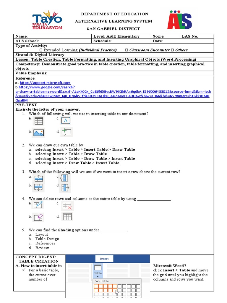 Table Creation and Formatting in Word | PDF | Cursor (User Interface ...