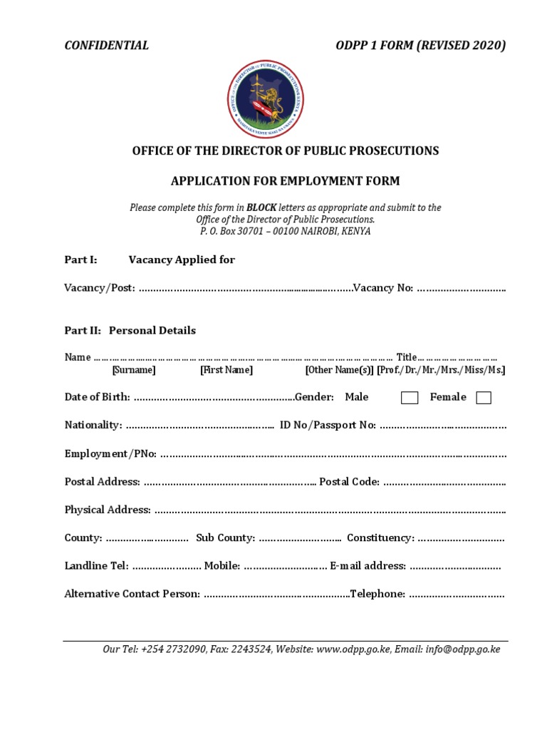 Application For Employement Odpp 1 Form Revised 2020 | PDF | Government ...