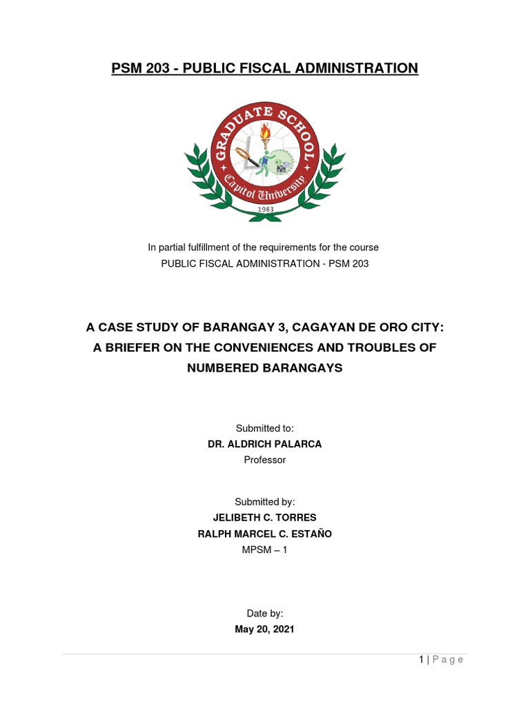 Case Study Brgy 3 J Cagayan de Oro City PDF Taxes Policy
