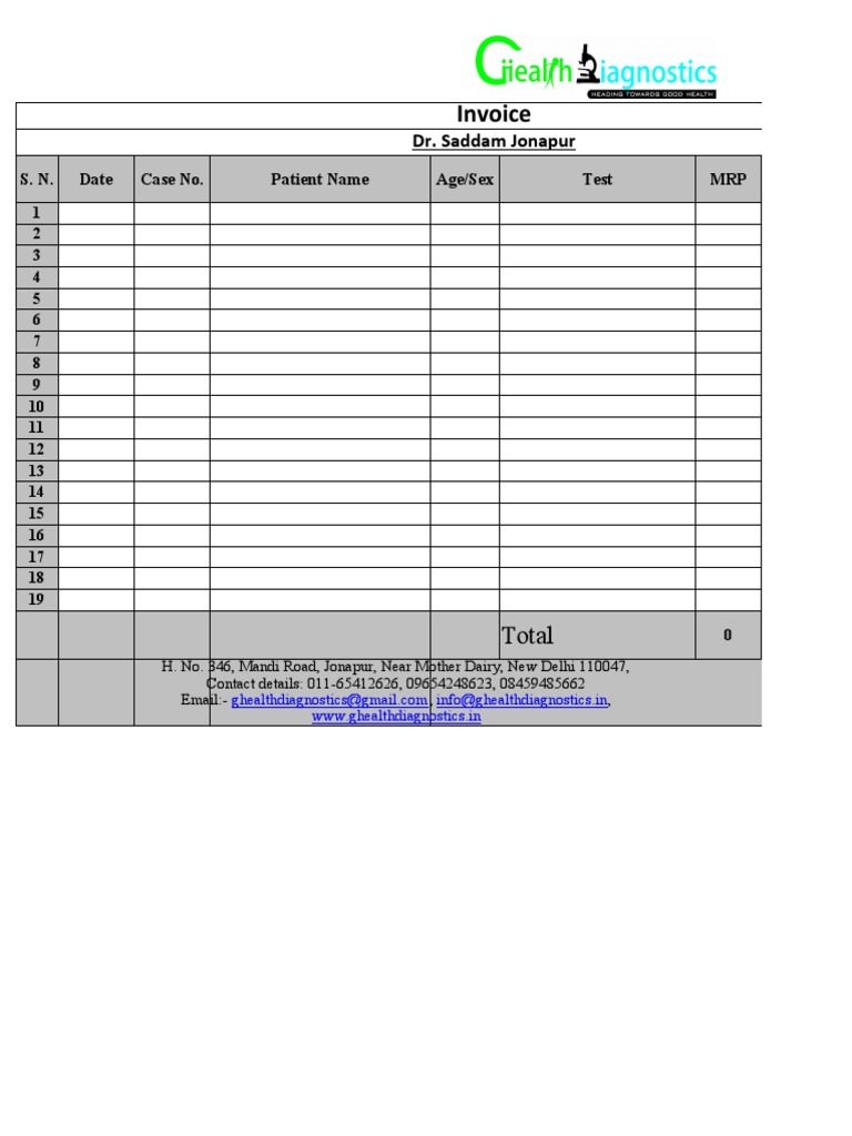 Medical Invoice for Diagnostic Tests | PDF
