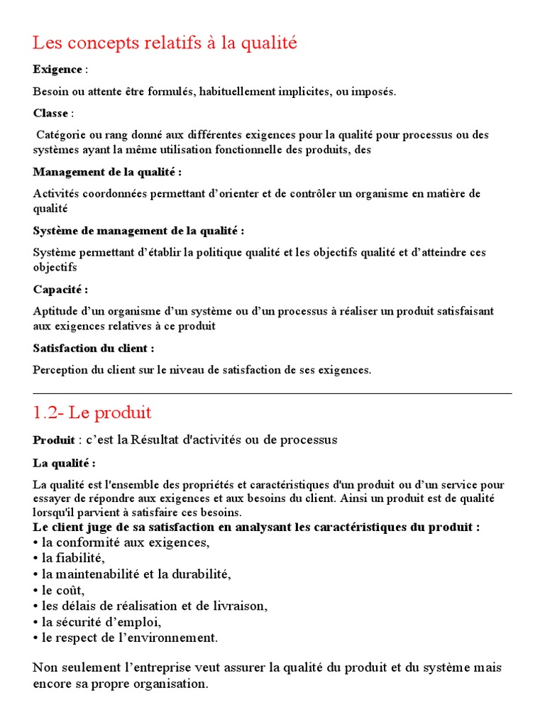 Concepts clés de la qualité et processus | PDF | Management de la ...
