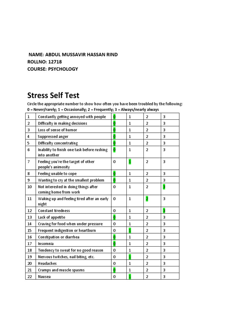 Stress Self-Test for Abdul Rind | PDF