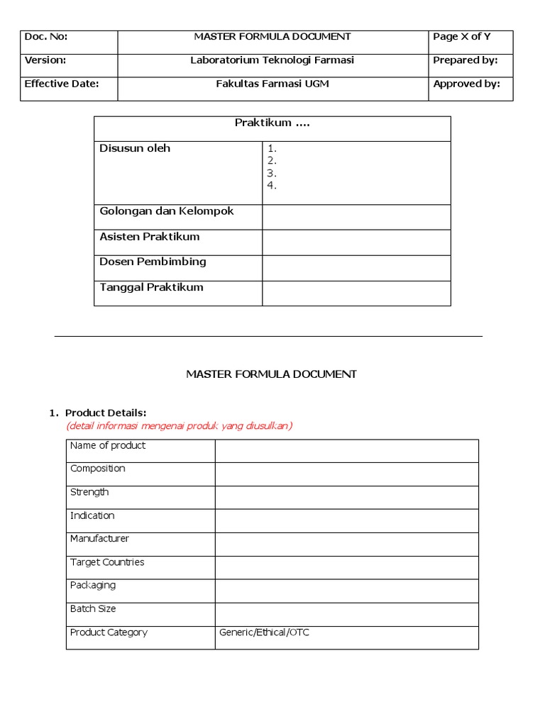 Master Formula Record in Pharmacy | PDF | Pharmaceutical Formulation ...