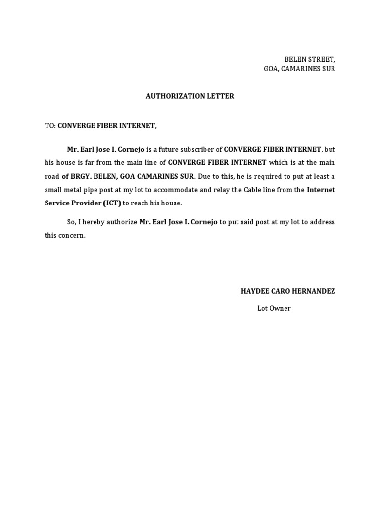 Authorization for Internet Installation | PDF