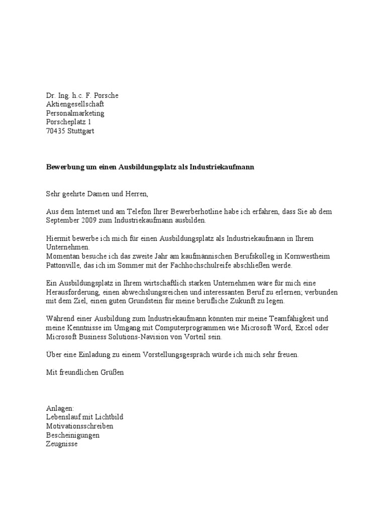 Porsche Anschreiben
