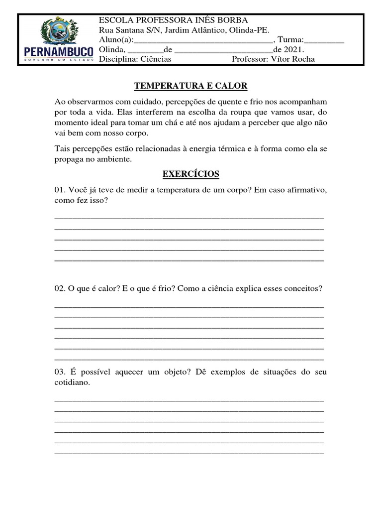 Temperatura e Calor: Conceitos e Experimentos | PDF | Calor | Temperatura