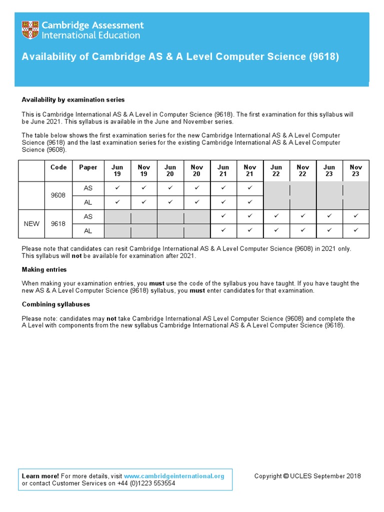 Availability of Cambridge AS & A Level Computer Science (9618) | PDF |  Technology & Engineering