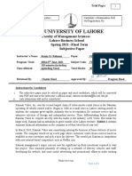 The University of Lahore: Faculty of Management Sciences Lahore Business School Spring 2021 - Final Term Subjective Paper