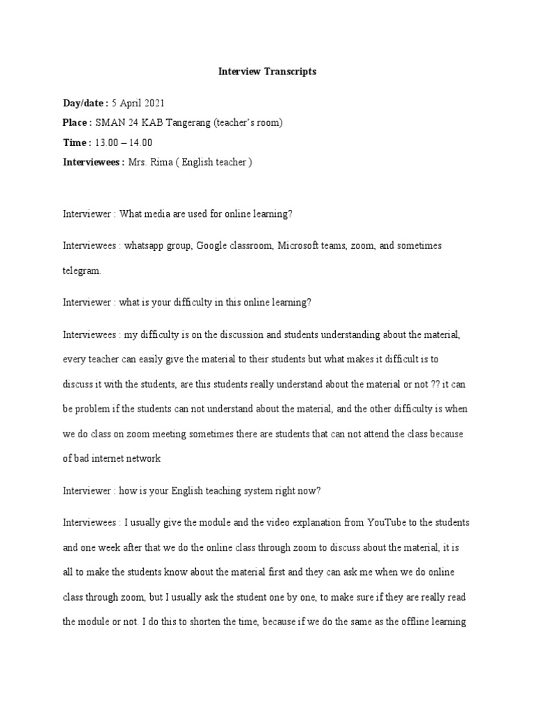 Interview Transcripts | PDF | Educational Technology | Interview